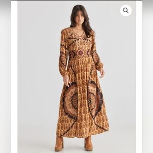 Talisman Sitara Dress Golden Floral Bohemian Brown Maxi Dress